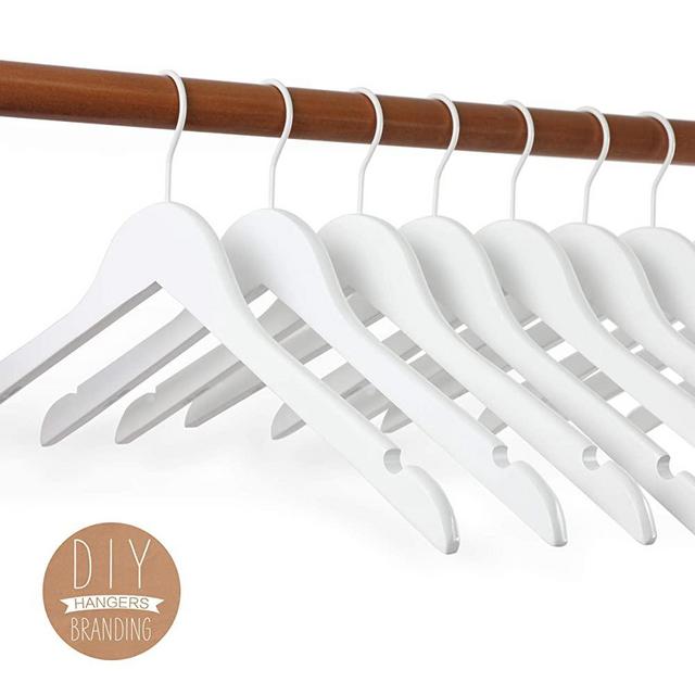 TOPIA HANGER White Wood Bridal Dress Hangers, Premium Wooden Shirt Hangers, 360° White Hook- Smooth Finish- Extra Smoothly Cut Notches, 10 Pack CT06W