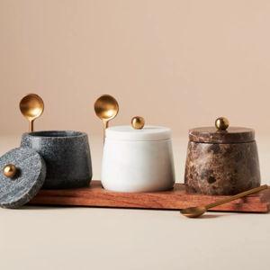 Marble Condiment Set with Spoons - Anthropology