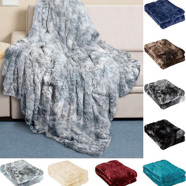 Everlasting Comfort Luxury Faux Fur Throw Blanket - Ultra Soft and Fluffy - Plush Throw Blankets for Couch Bed and Living Room - Fall Winter and Spring - 50x65 (Full Size) Arctic Blue