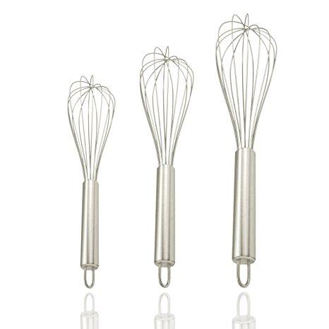 Philonext Stainless Steel Kitchen Whisk, Balloon Wire Whisk, Egg Frother, Milk Beater, Kitchen Utensil for Blending Whisking Beating Stirring, Set of 3 8inch+10inch+12inch