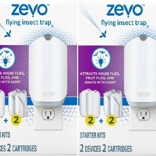 Zevo Flying Insect Trap, Fly Trap Captures Houseflies, Fruit Flies, and Gnats (4 Plug-in Bases + 4 Refill Cartridges)