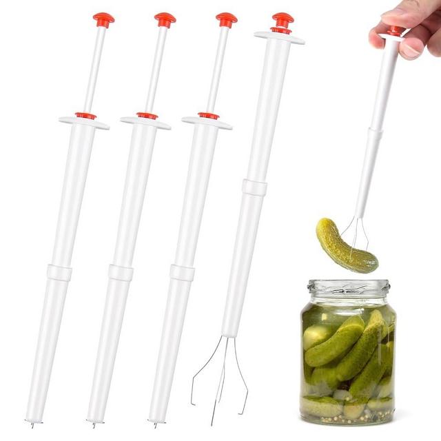 Tophoniex 4PCS Pickle Picker Deluxe Pickle Pincher Stainless Steel and Plastic Pickle Grabber Tool Olive Pepper Grabber, 8 Inches, White