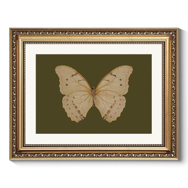 ARPEOTCY Vintage Gold Framed Wall Art, Classical White Butterfly Paintings, Dark Moody Green Canvas Prints Artwork with Frame, Victorian Wall Decor for Living Room Bathroom Bedroom 11x14 inch