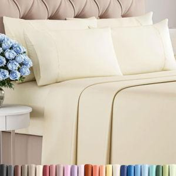 King 6 Piece Sheet Set - Comfy Breathable & Cooling - Ultra-Soft Hotel Luxury Bedding Set with 8-16 Inch Deep Pockets - 1 Flat & 1 Fitted Sheet & 4 Pillowcases - Wrinkle Free & Easy Care - Off White