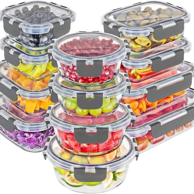 Magic Mill Glass Storage Containers With Lids Set | Ultimate 24pc Set with BPA-Free Airtight Locking Lids for Lunch, Food Storage, Meal Prep, Fridge, Freezer, and Dishwasher Safe