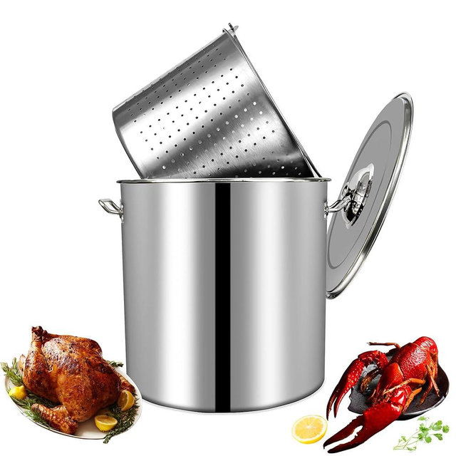 MANNY HOME 24-Quart Stainless Steel Seafood Stockpot with Basket, Crawfish, Crab, Lobster Boil StockPot, Shrimp Boil Stock Pot with Strainer, Turkey Fryer Pot,27L,7Gallon