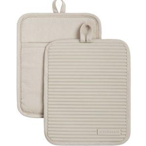 KitchenAid Ribbed Soft Silicone Pot Holder 2-Pack Set, Milkshake Tan, 7"x9"