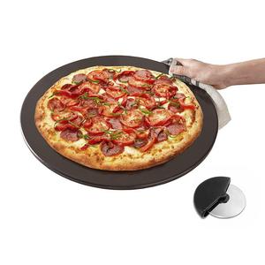 Heritage Black Ceramic Pizza Stone and Pizza Cutter Wheel - Baking Stones for Oven, Grill & BBQ - Non Stain