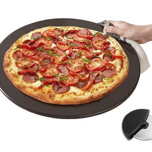 Heritage Black Ceramic Pizza Stone and Pizza Cutter Wheel - Baking Stones for Oven, Grill & BBQ - Non Stain