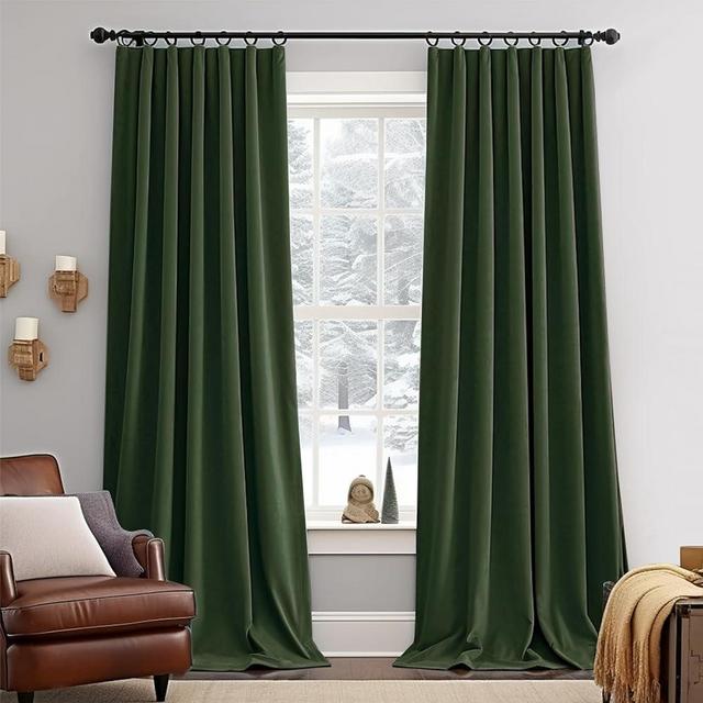 Lazzzy Moss Green Velvet Blackout Curtains Green Thermal Insulated Curtains 84 inch Long Drapes for Bedroom Darkening Window Treatments Rod Pocket Living Room Curtains Set of 2 Panels