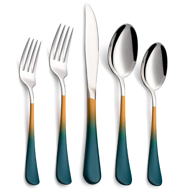 Moxinox 20-Piece Green and Orange Silverware Set, 18/0 Stainless Steel Colorful Handle Flatware Set,Service for 4,Modern Cutlery Set Includes Dinner Knives Forks Spoons,Mirror Polished,Dishwasher Safe