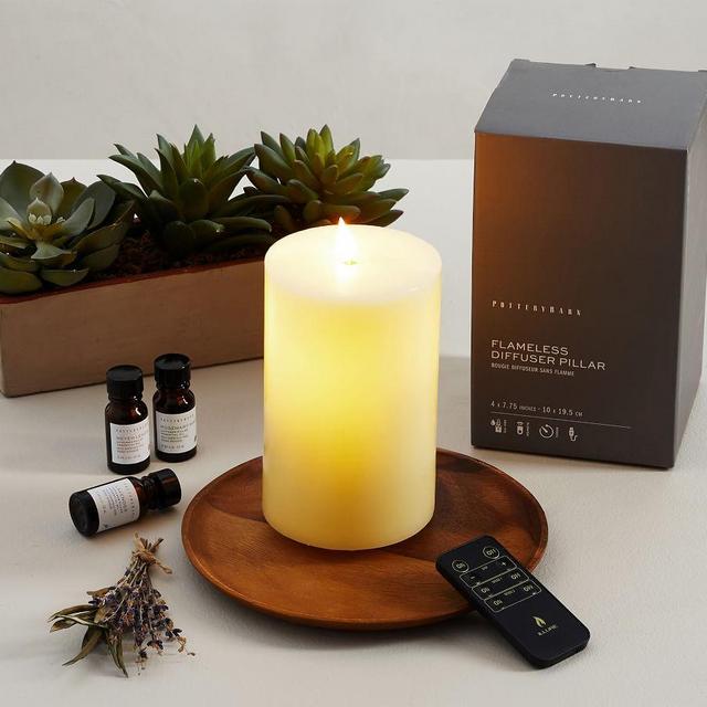 Flameless Oil Diffuser Pillar Candle With Remote, Ivory, 4 x 7.75