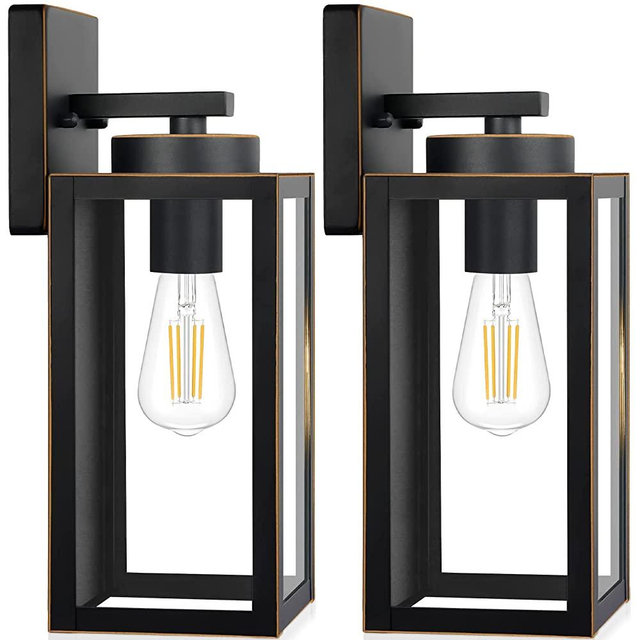 Outdoor Wall Light Fixtures, Exterior Waterproof Wall Lanterns, Bronze Porch Sconces Wall Mounted Lighting with E26 Sockets & Glass Shades, Modern Wall Lamps for Patio Front Door Entryway, 2-Pack