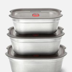 Black+Blum | Stainless Steel Meal Prep Food Box Set Of 3 | Reusable, Sustainable, Food Safe, Eco-Friendly, 100% Leak Proof, Microwave Safe, Oven Safe, Freezer Safe