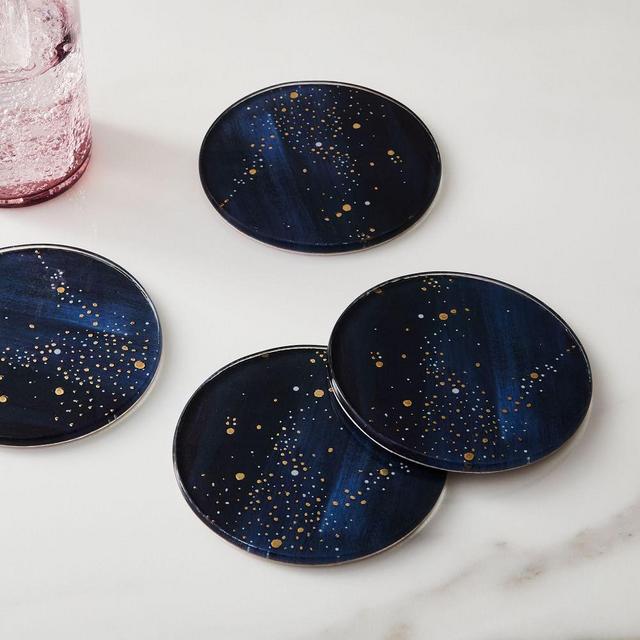 Bejeweled Coasters, Set of 4, Navy + Gold