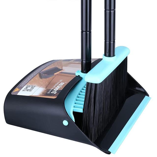 Broom and Dustpan Set for Home,Dust pan with Broom,Standing Dustpan and Broom with Long Handle for Indoor Lobby Office Kitchen Sweeping