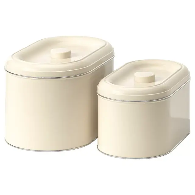 BERÖMLIGStorage tin with lid, set of 2, beige