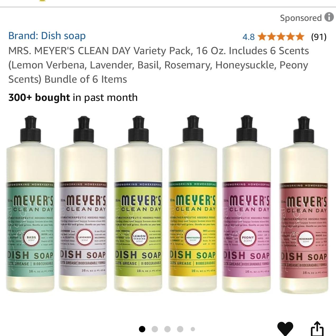 MRS. MEYER'S CLEAN DAY Variety Pack, 16 Oz. Includes 6 Scents (Lemon Verbena, Lavender, Basil, Rosemary, Honeysuckle, Peony Scents) Bundle of 6 Items
