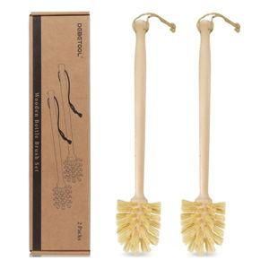 2-Pack Natural Wooden Bottle Brush with Sisal Bristles, Long Handle Bottle Brush Cleaner for Wide Mouth Jars, Water Bottles, Cups, Glasses, Baby Bottles (Non-Scratch)