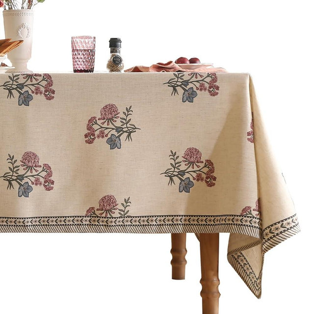 ISAENNE Designer Linen Light Beige Small Square Tablecloth,French Colorful Floral Table Cloth,Stain Resistant Decor Tablecloths for Dining Thanksgiving Christmas Kitchen,55"*55"-Helena E