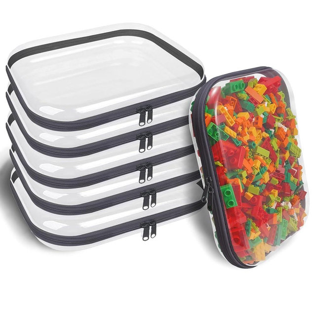 Clear Hard Shell Zipper Case,6PCS Transparent Clear Zipper Pouches,Hard Side Plastic Case Set,Portable Travel Storage Organizer Bins