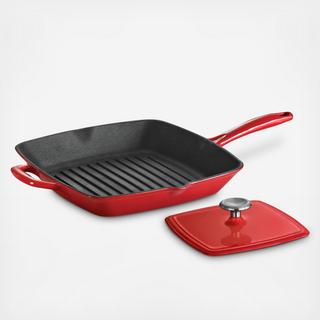 Gourmet Enameled Cast Iron Grill Pan With Press