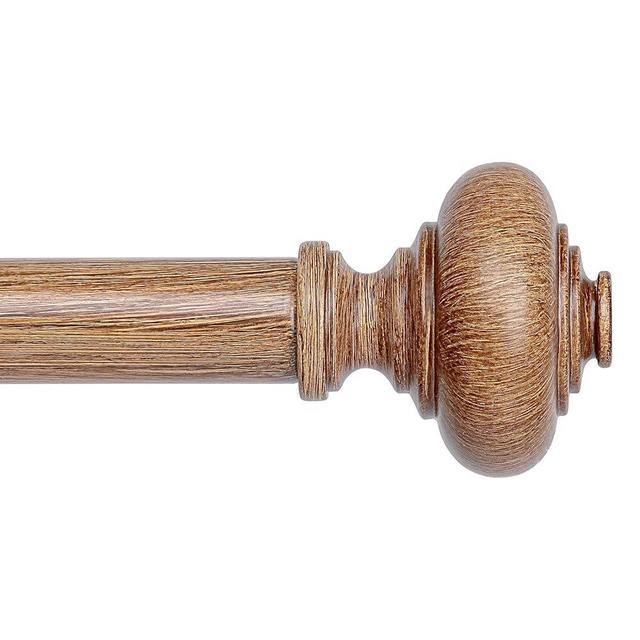 Wood Curtain Rods for Windows 48 to 84 Inch, Boho Vintage Decorative 1 Inch Diameter Wooden Curtain Rod, Adjustable Heavy Duty Rustic Farmhouse Drapery Pole with Imitation Wood Grain Finials