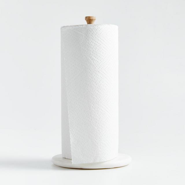 Wood Paper Towel Holder with White Marble Base