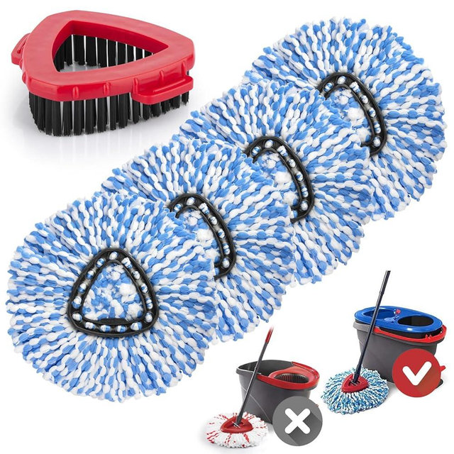 Ucoolbe Spin Mop Replacement Heads for O Cedar RinseClean 2-Tank System, 4 Pack Microfiber Mop Refill Heads, Include 4 Mop Heads and 1 Mop Brush