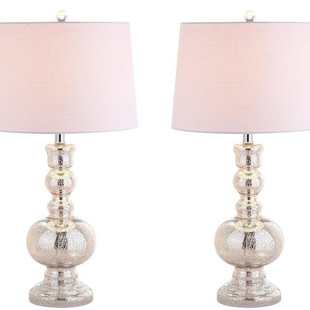 JONATHAN Y JYL1061D-SET2 Set of 2 Table Lamps Genie 28.5" Glass LED Table Lamp Contemporary Transitional Bedside Desk Nightstand Lamp for Bedroom Living Room Office College Bookcase, Mercury Silver