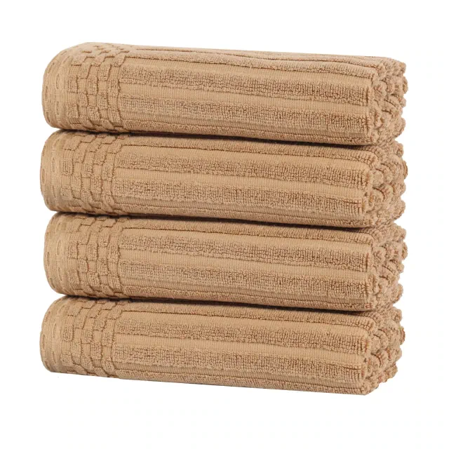 Modern Ribbed Cotton Absorbent Hand Towel Set of 4, Dark Grey - Blue Nile Mills