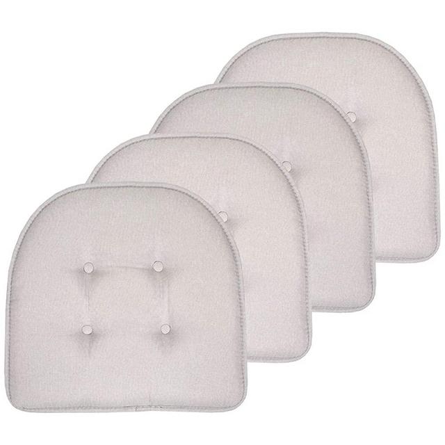 Sweet Home Collection Chair Cushion Memory Foam Pads Tufted Slip Non Skid Rubber Back U-Shaped 17" x 16" Seat Cover, 4 Count (Pack of 1), Light Gray