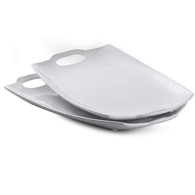 Serving Tray with Handle Exrta Large Porcelain Serving Platter Perfet for Display 16-Inch White