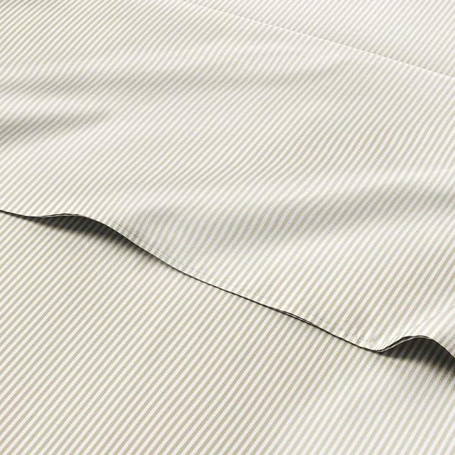 Biege Striped Sheets - Cream Bed Sheet Set - 1 Flat & 1 Fitted & 2 Pillowcases w/ Deep Pockets - Cozy, Wrinkle & Fade Resistant - Soft, Breathable, Cooling - Luxury Pinstripe Bedding - Queen Size