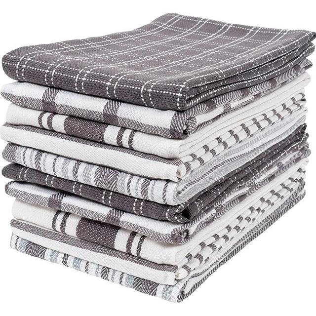 KAF Home Assorted Flat Kitchen Towels | Set of 10 Dish Towels, 100% Cotton - 18 x 28 inches | Ultra Absorbent Soft Kitchen Tea Towels | Perfect for Cooking, Cleaning, and Drying Hands (Gray)