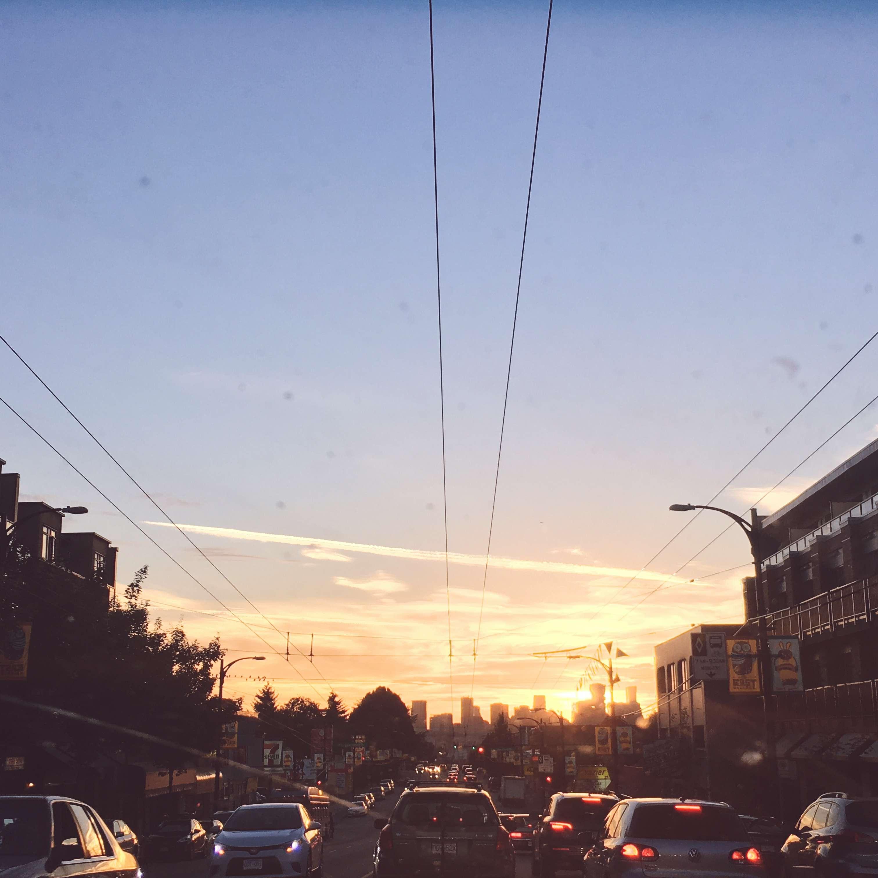 Sunset on East Hastings in Vancouver.