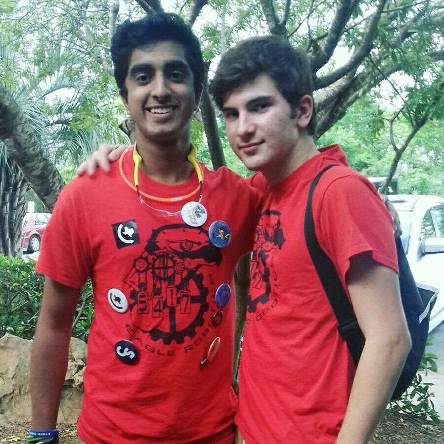 Matt and Indhar after a robotics competition in Houston