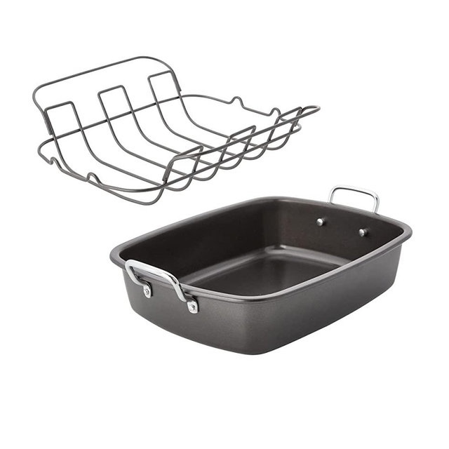 Chicago Metallic Nonstick Roaster with Floating Rack, 18x13-Inch, Black