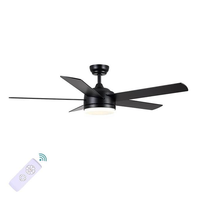 52 inch black Ceiling fan with lights and remote control,Quiet reversible motor,Three color temperature LED,Modern style ceiling fan for bedroom, dining room, living room and kitchen.