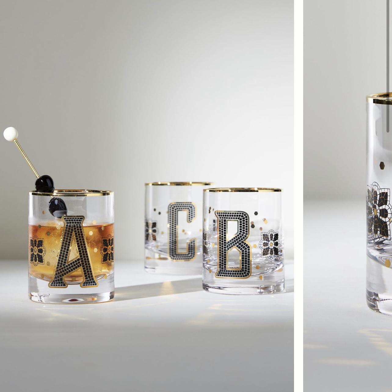 Bistro Tile Monogram Old Fashioned Glass- L Monogram