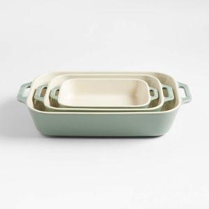 Staub Macaron Light Blue 3-Piece Rectangular Stoneware Baking Dish Set + Reviews | Crate & Barrel