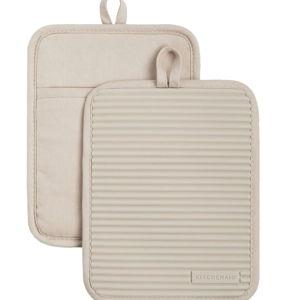 KitchenAid Ribbed Soft Silicone Pot Holder 2-Pack Set, Milkshake Tan, 7"x9"