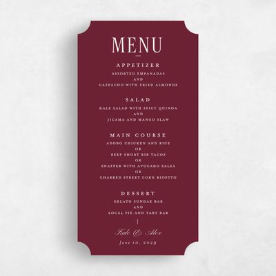 Red Ticket Wedding Menu - Dove
