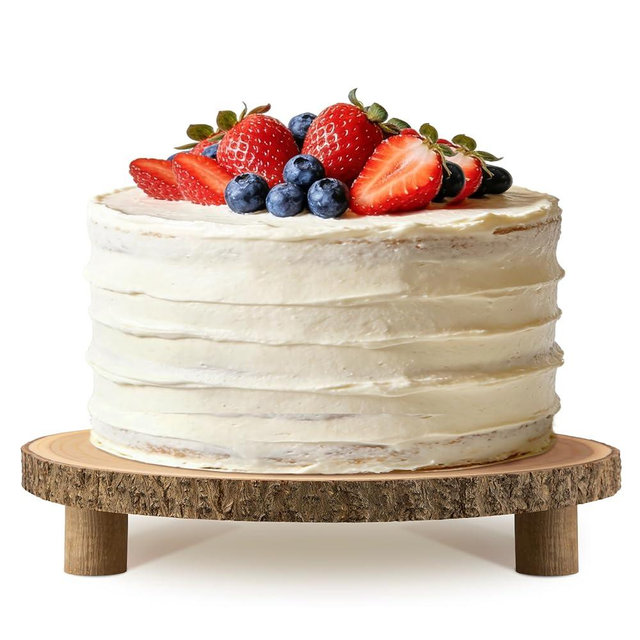 Gusnilo Rustic Wood Cake Stand with Legs – 11.5-12.5" Natural Wood Slice for Weddings, Parties & Desserts (Handcrafted Bark Edge)