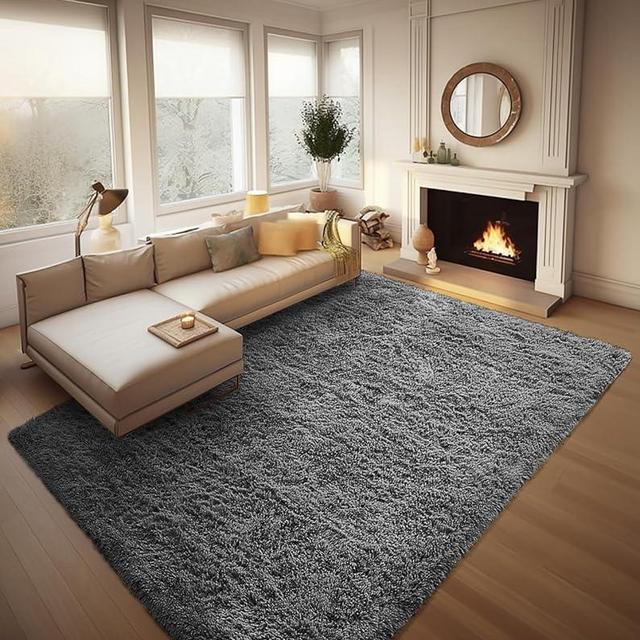 Ophanie 8x10 Area Rugs for Living Room, Large Shag Bedroom Carpet, Grey Big Indoor Thick Soft Nursery Rug, Gray Fluffy Carpets for Boy and Girls Room Dorm Home Decor Aesthetic