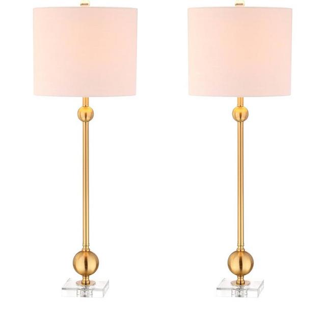 JONATHAN Y JYL2010A-SET2 Set of 2 Table Lamps Hollis 34" Metal LED Table Lamp Modern Contemporary Glam Bedside Desk Nightstand Lamp for Bedroom Living Room Office College Bookcase, Brass