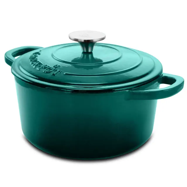 Crock-pot Artisan 3 Quart Enameled Cast Iron Casserole with Lid in Gradient Teal