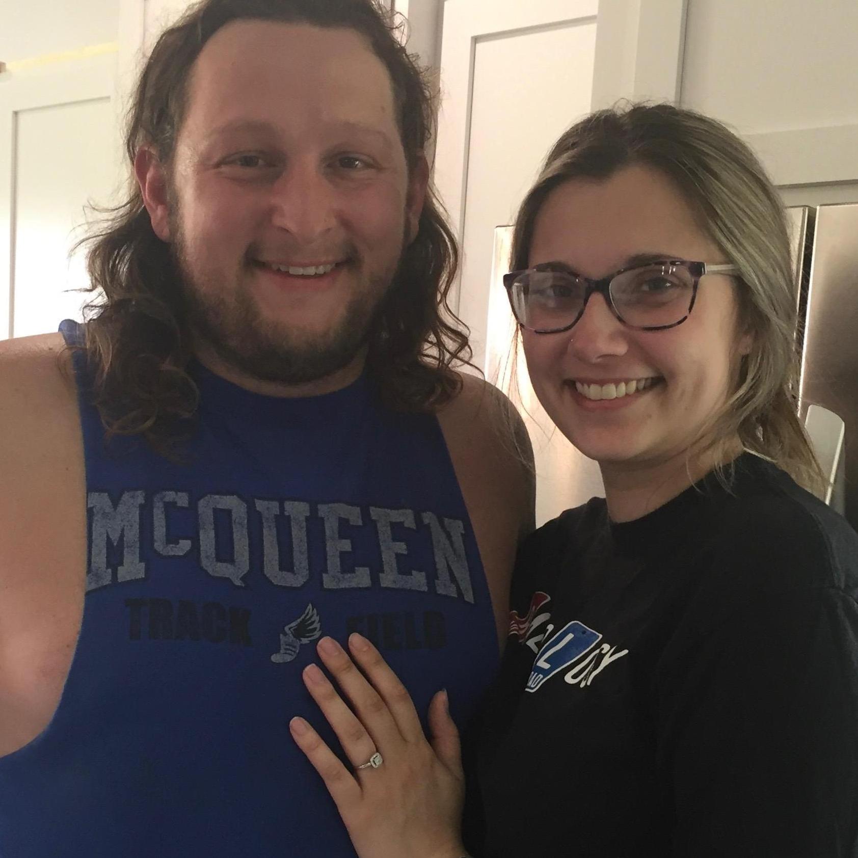 Surprise proposal after our Saturday morning chores! 💍