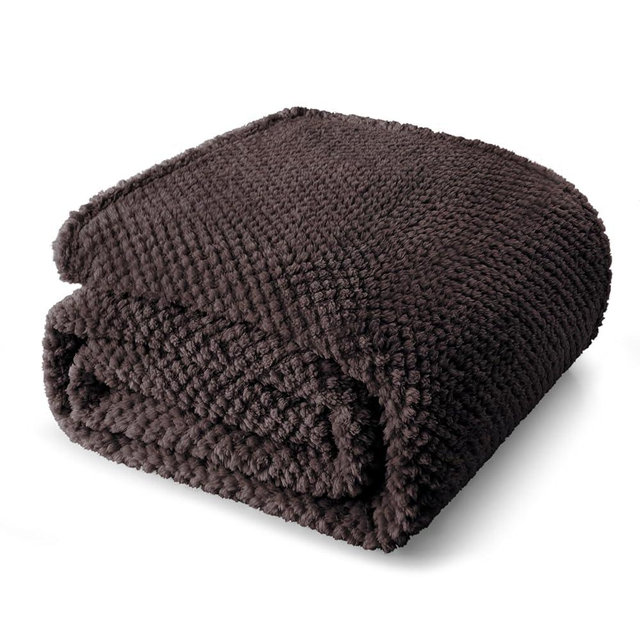 Whale Flotilla Queen Size Fuzzy Fleece Blanket, Fluffy Warm Soft Jacquard Bed Blankets for All Season, Lightweight and Cozy, 90x90 Inch, Coffee