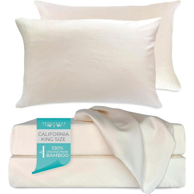 BedVoyage Cal King Sheet Set, Cooling Bed Sheets, 100% Viscose Derived from Bamboo, 4pc Set, 18” Deep Pocket, Luxury Breathable and Ultra Soft Sheets, California King - Ivory